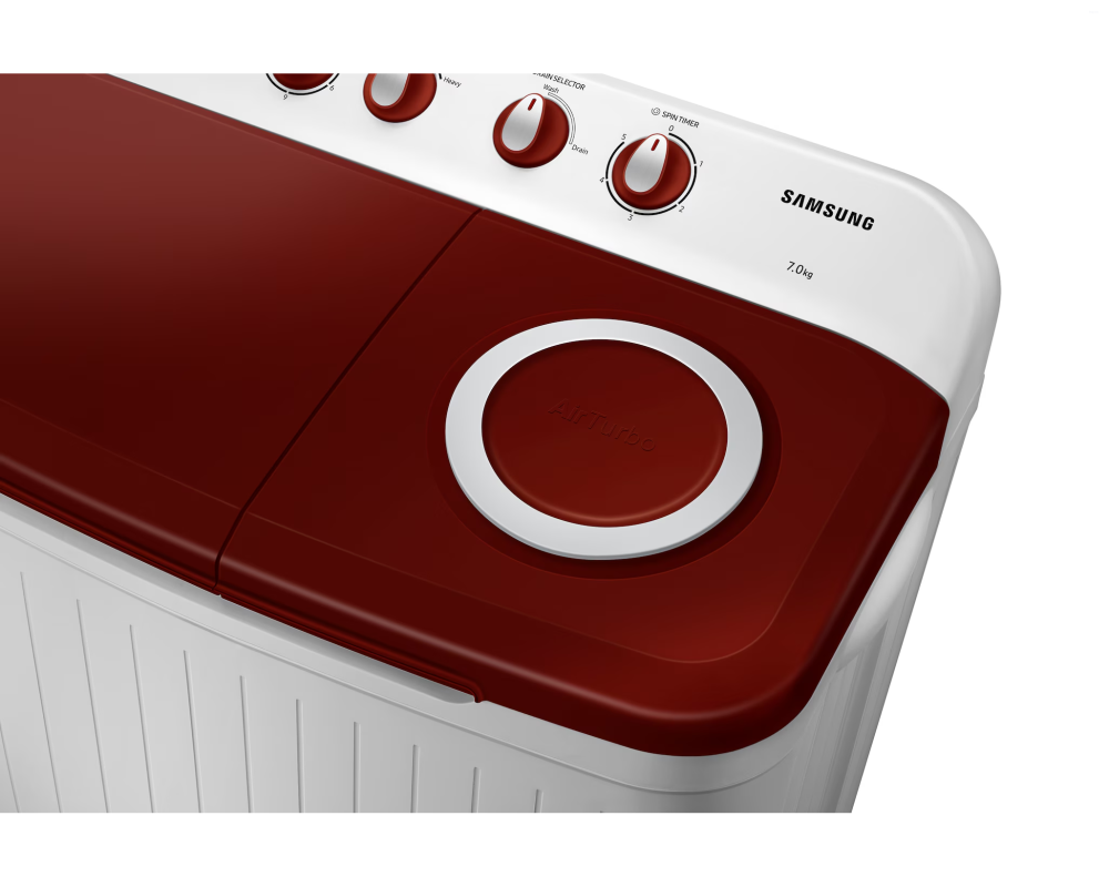 Samsung 7.0 kg Semi Automatic Washing Machine with Double Storm Pulsator, Light Gray with Wine Lid (WT70C3000RR)