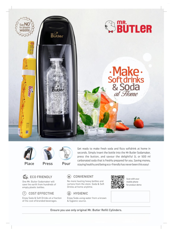 Mr. Butler Italia LION BLUE Soda Maker with PET Bottle & 270g CO₂ Cylinder