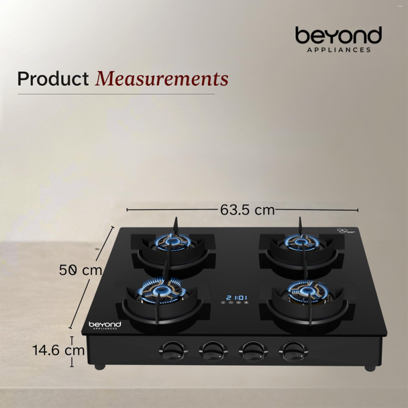Beyond by BeyondNXT Auriga Pro BA-4B-AU-FB-64-CT-V2 4 Burner Full Brass Gas Cooktop with Auto Ignition, Digital Timer & Flame Failure Device