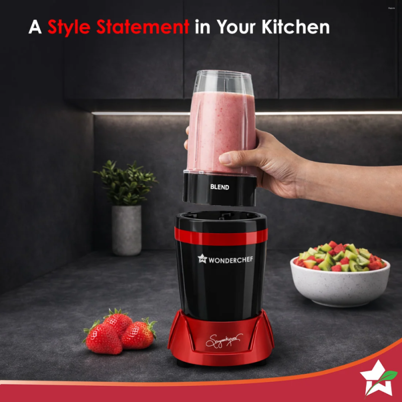 Wonderchef Nutri-blend Turbo 750W 3 Jar 22000 RPM Mixer Grinder Blender, Stainless Steel Blades, Black & Red