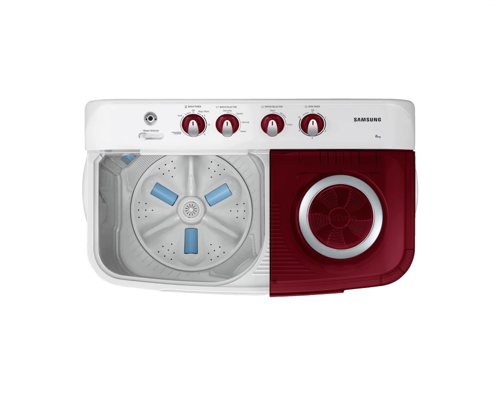 Samsung 8.0 kg Semi Automatic Washing Machine with Hexa Storm Pulsator, Light Gray with Wine Base (WT80C4000RR)