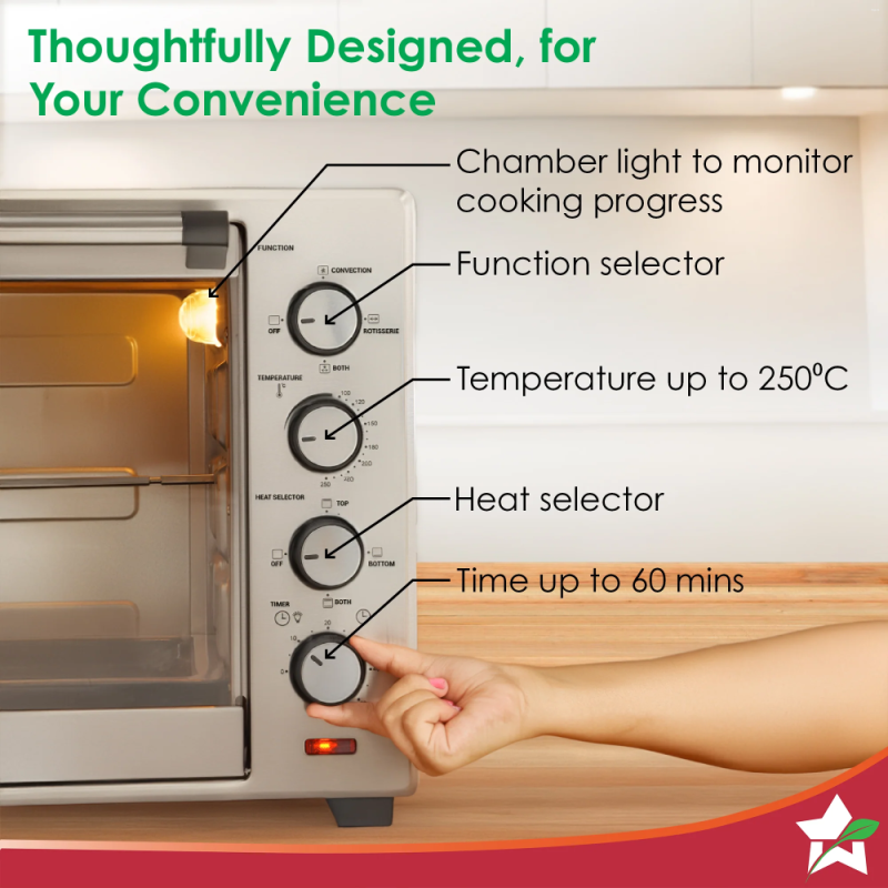 Wonderchef OTG SS 60L 2000W Oven Toaster Griller, Rotisserie, Convection, 6-Stage Heat Selection & 250°C