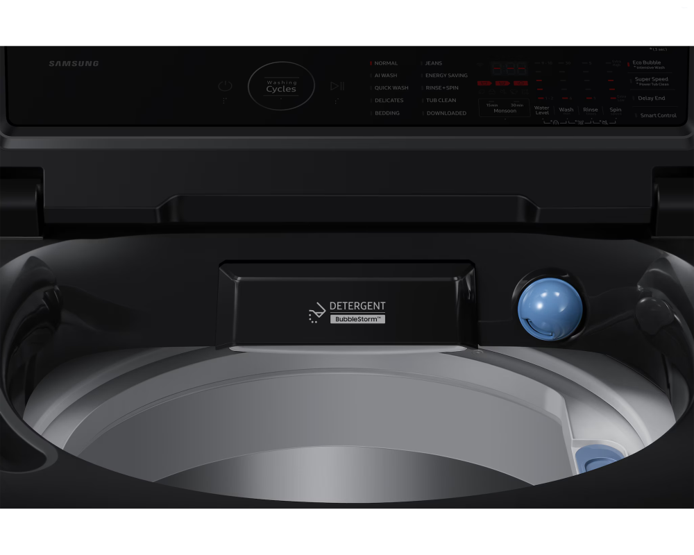 Samsung 8.0 kg Top Load Washing Machine with AI Wash & Super Speed, Black Caviar (WA80F08S2B)
