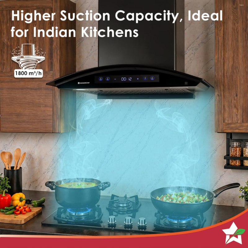 Wonderchef Ultra Curve 60 cm Filterless BLDC Auto-Clean Chimney with 1700 m³/hr Suction, Motion Sensor & Touch Control