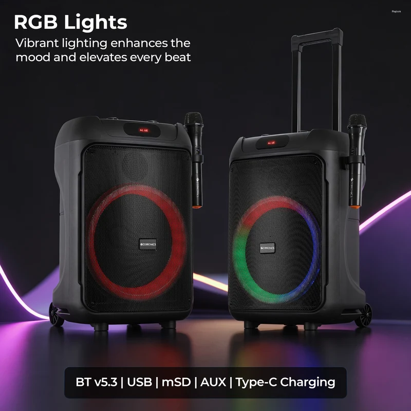 Zebronics ZEB-Thump 111 72W RMS Trolley DJ Speaker with Wireless Mic, Bluetooth 5.3, Karaoke, TWS, USB, mSD, AUX, FM & Rechargeable Battery