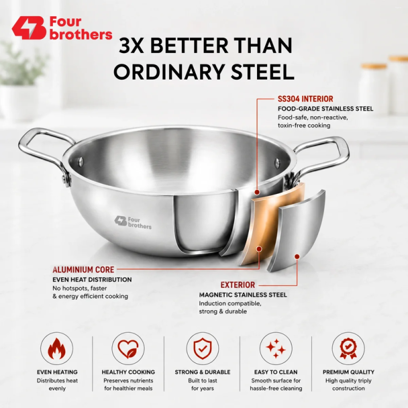 Four Brothers Triply Kadai 20 cm / 1.4 L 4BTPIK