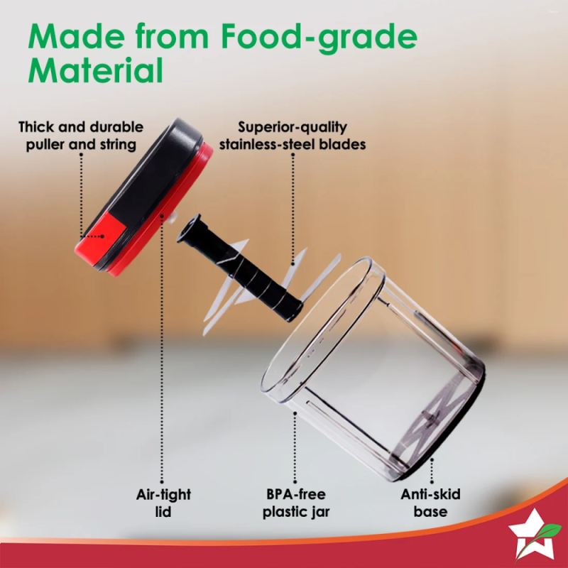 Wonderchef Glory 900ml 6-Blade String Chopper, Stainless Steel Blades, Anti-Slip Silicone Base & Airtight Lid