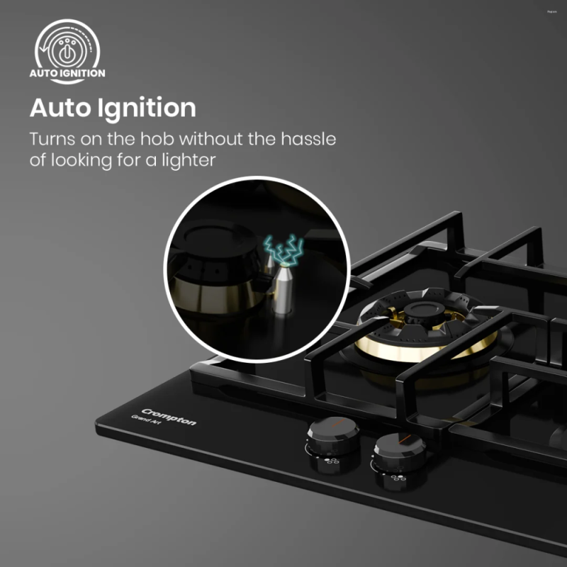 Crompton GrandArt 90cm 4 Burner Built-in Gas Hob with Full Brass 3D Burners & Flame Failure Safety (HOB-GAFB904-MBL)