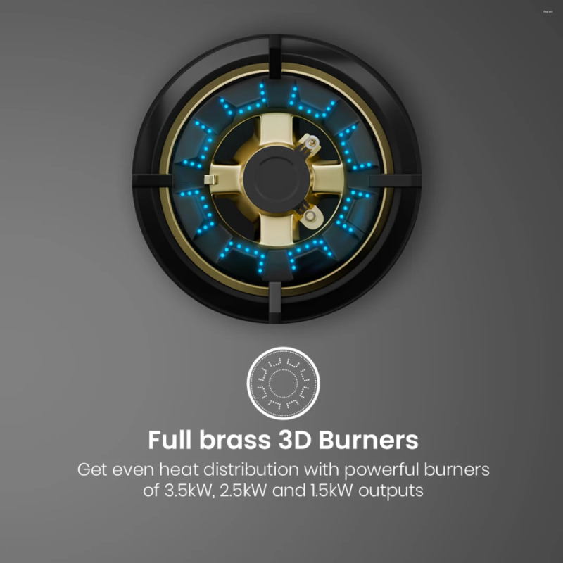 Crompton GrandArt 90cm 4 Burner Built-in Gas Hob with Full Brass 3D Burners & Flame Failure Safety (HOB-GAFB904-MBL)