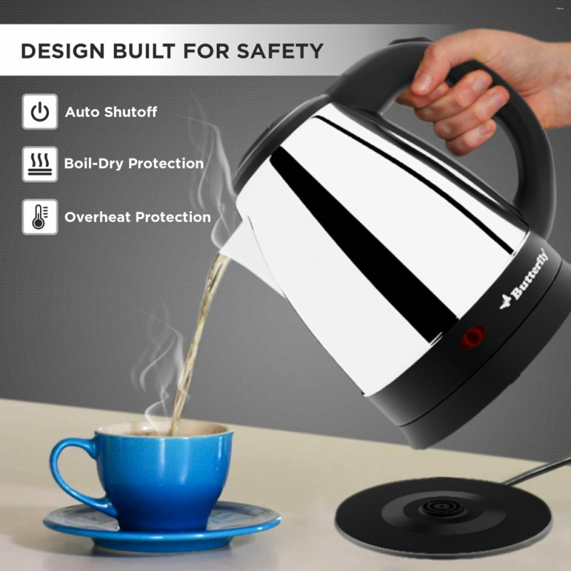 Butterfly EKN 1.5 Litre 1500W Stainless Steel Electric Kettle with Auto Cut-Off, Concealed Heating Element & Wide Mouth