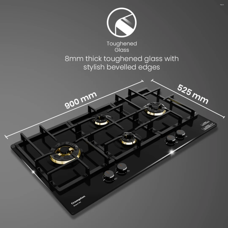 Crompton GrandArt 90cm 4 Burner Built-in Gas Hob with Full Brass 3D Burners & Flame Failure Safety (HOB-GAFB904-MBL)