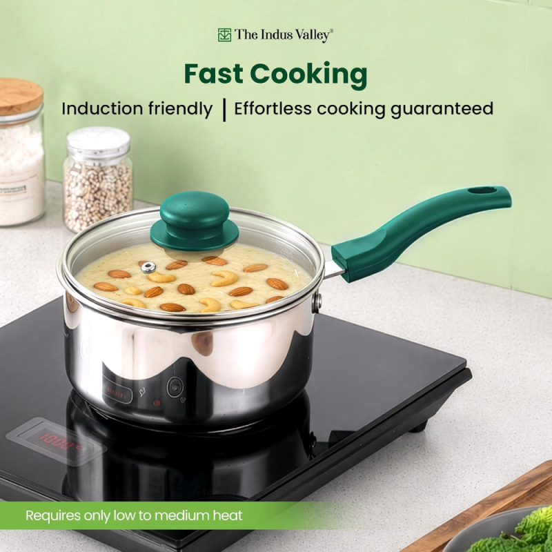 The Indus Valley 1.5L Saucepan Tri-Ply Stainless Steel, Glass Lid KC-TP-SP-005
