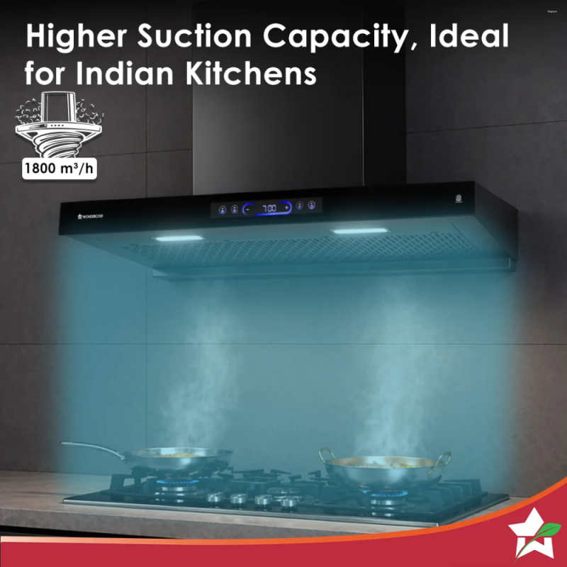 Wonderchef Ultra Sleek 90cm 1800 m³/hr Filterless BLDC Auto-Clean Kitchen Chimney, Black