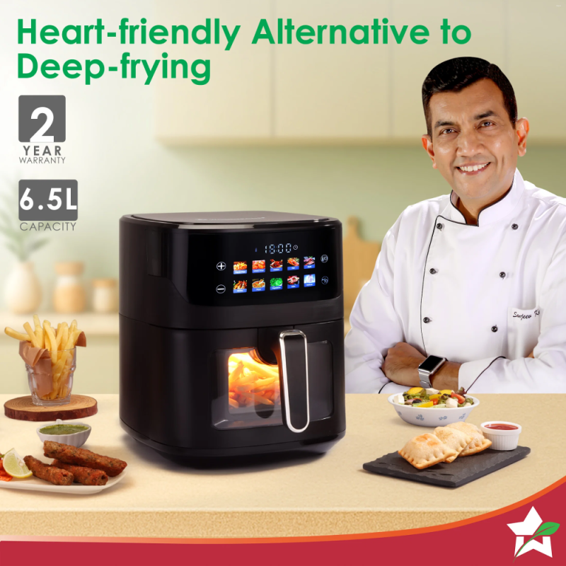 Wonderchef Evita 6.5L 1600W Digital Air Fryer, 12 Preset Menus, Rapid Air 360° Circulation, Viewing Window & Chamber Light