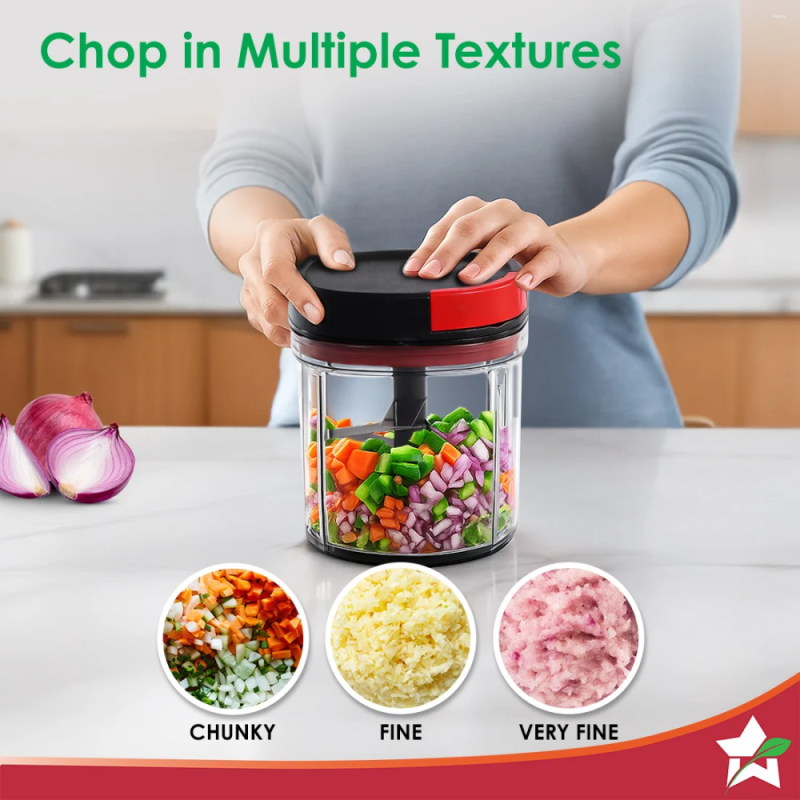 Wonderchef Glory 900ml 6-Blade String Chopper, Stainless Steel Blades, Anti-Slip Silicone Base & Airtight Lid