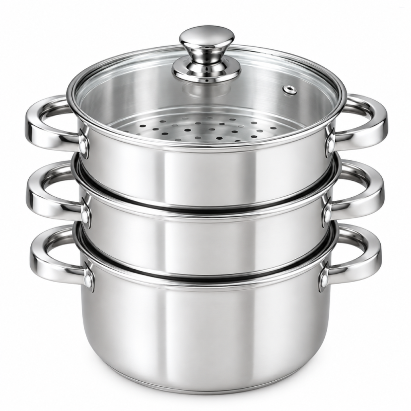 The Indus Valley 22cm Steamer Stainless Steel, 3 Tier KC-SS-ST-002