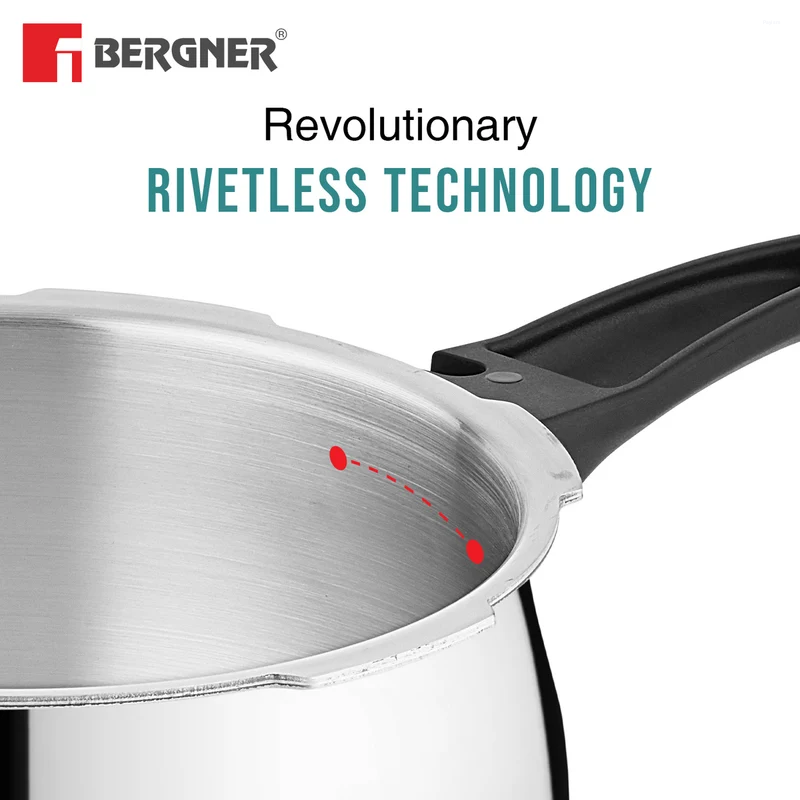 Bergner Argent Paarth Tri-Ply SS Outer Lid Pressure Cooker 2L Tri-Ply Stainless Steel, Induction Ready BGIN-6561