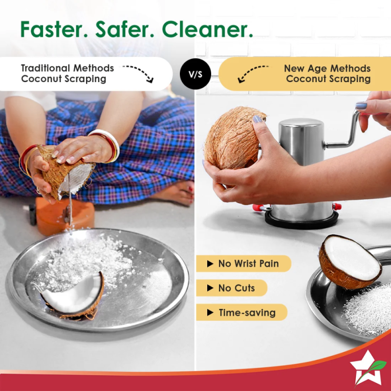 Wonderchef Stainless Steel Coconut Scraper, Vacuum Base, Rotatable Handle & Manual Operation