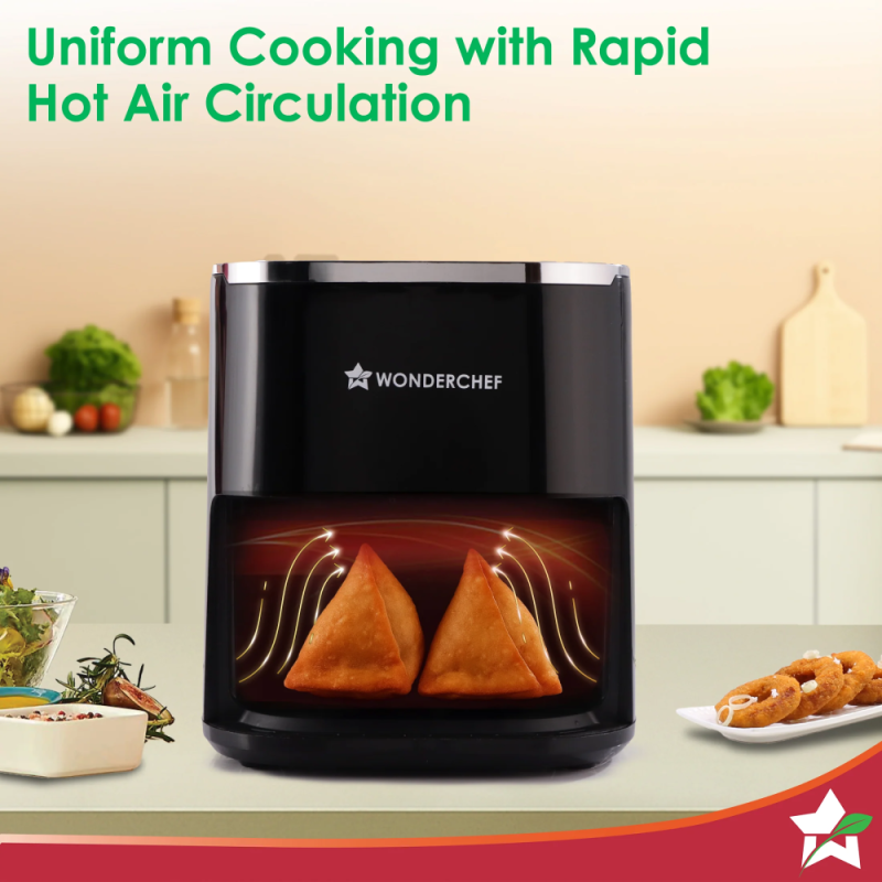 Wonderchef Evita 5L 1350W Digital Air Fryer, 12 Preset Menus, Rapid Air 360° Circulation, Viewing Window & Chamber Light