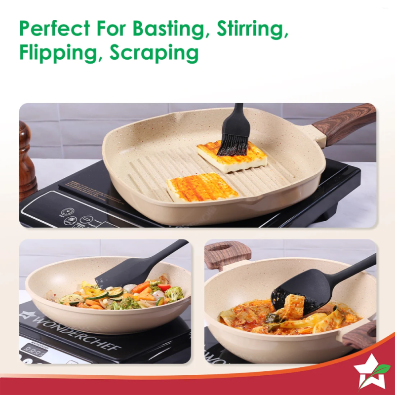 Wonderchef Ambrosia Silicone Kitchen Tools Set 3 Pcs, Spatula, Spoon & Brush, Food-Grade & Heat Resistant