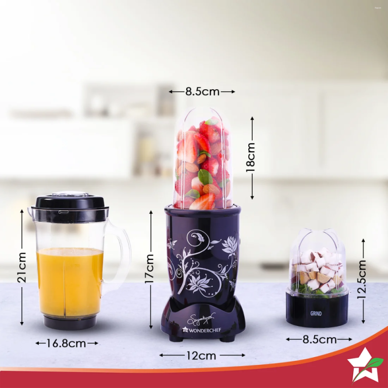 Wonderchef Nutri-blend 500W 4-Jar Mixer Blender with 750 ml, 500 ml & 300 ml Jars, 22000 RPM & Stainless Steel Blades