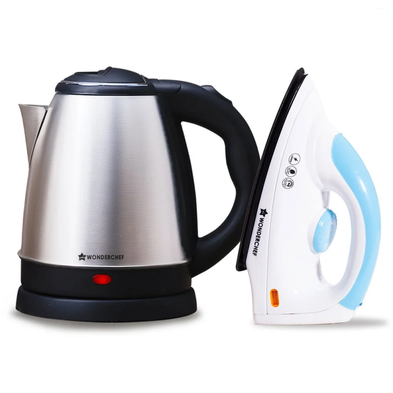 Wonderchef Crescent 1.5L 1350W Electric Kettle + Swift 1000W Dry Iron Combo, Stainless Steel Kettle, Non-Stick Soleplate