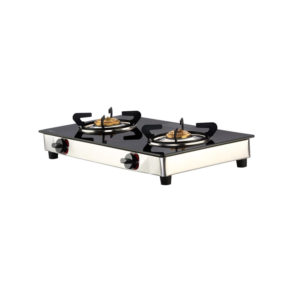 Butterfly Duo 2B 2 Burner Glass Top Gas Stove with Brass Burners, Toughened Glass & ABS Knobs