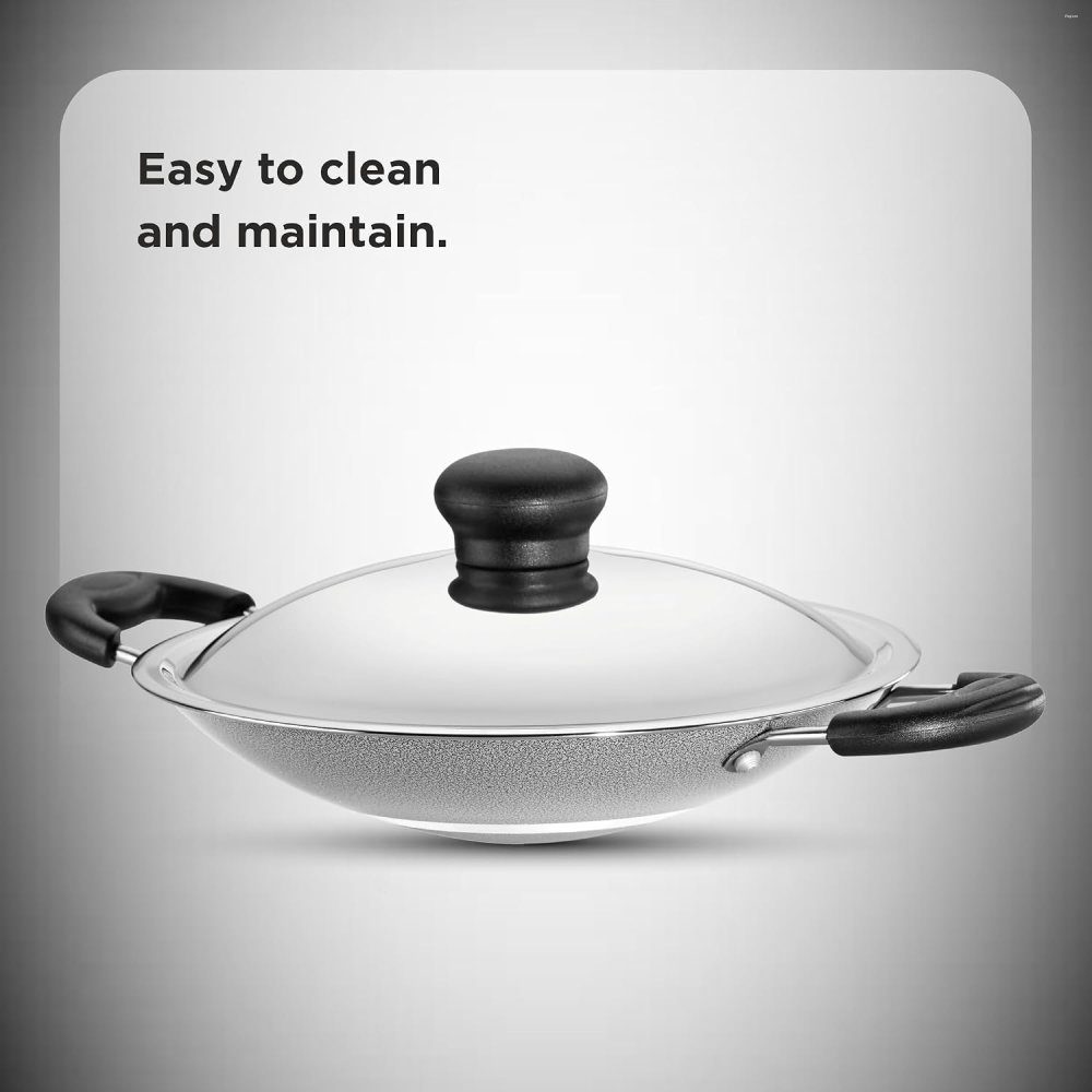 Butterfly Raga 200 mm Aluminium Non-Stick Appachatty with Shallow Stainless Steel Lid, 3-Layer Teflon Select Coating