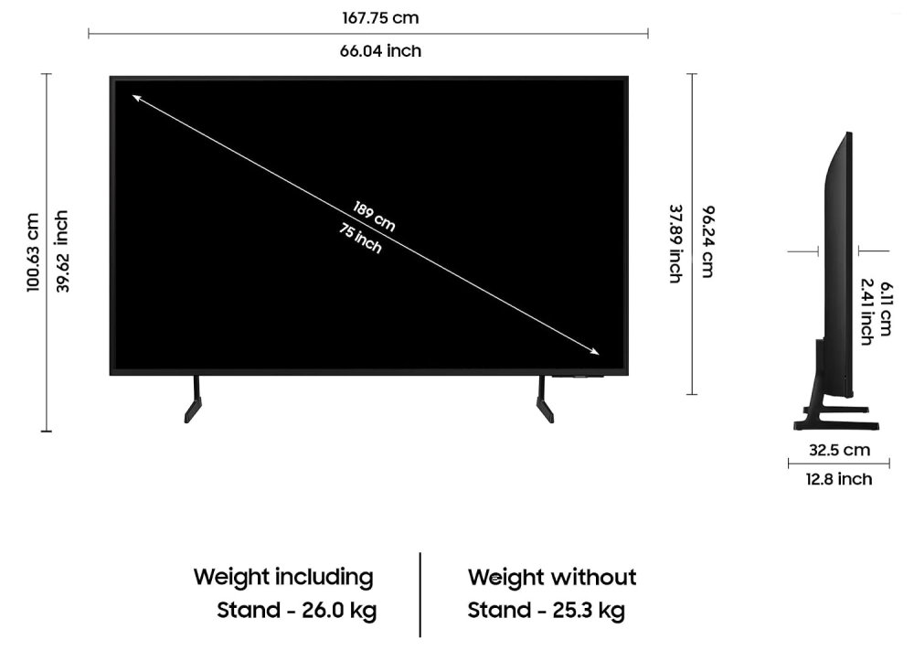 Samsung 75 Inches Crystal UHD DU7660 4K Smart TV with PurColor, 4K Upscaling & Motion Xcelerator UA75DU7660KXXL
