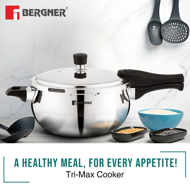 Bergner Argent Paarth Tri-Ply SS Outer Lid Pressure Cooker 2L Tri-Ply Stainless Steel, Induction Ready BGIN-6561