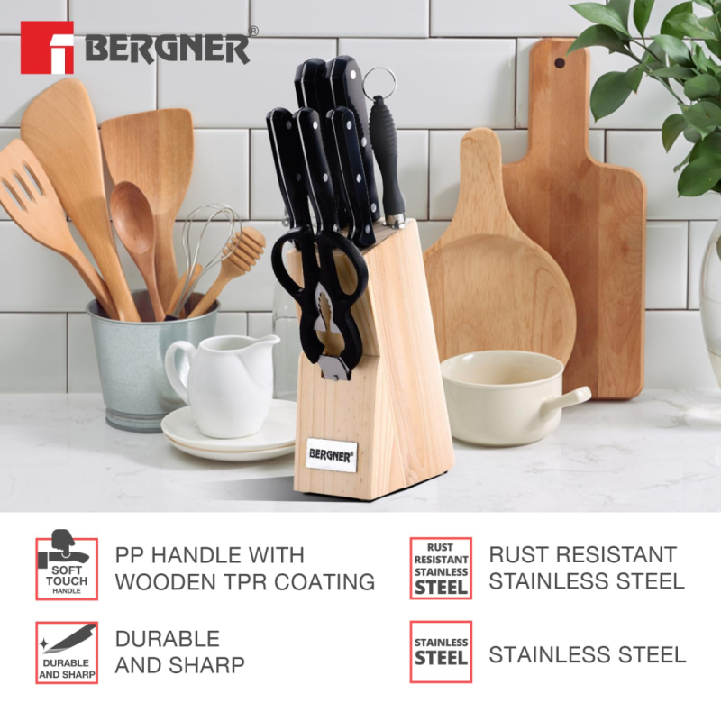 Bergner Shark Shark Knife Set (8 Pcs) Stainless Steel, ABS Handle BG-472