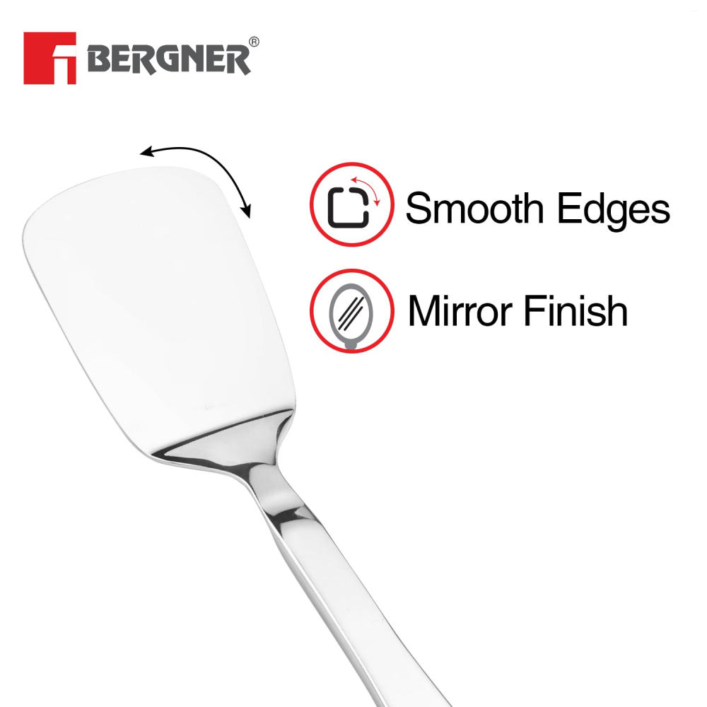 Bergner Argent Large Solid Turner Serving S/s Hollow Handle Large Stainless Steel, Food Grade BGIN-6707