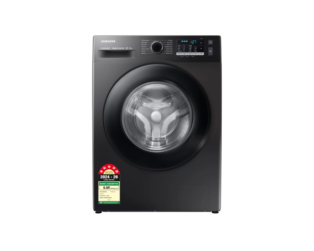 Samsung 8.0 kg Front Load Washing Machine with EcoBubble, Hygiene Steam & DIT Motor, Black Caviar (WW80TA046AB)