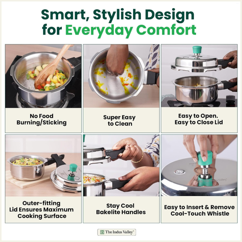The Indus Valley 2L Pressure Cooker Tri-Ply Stainless Steel KC-TP-PCK-014