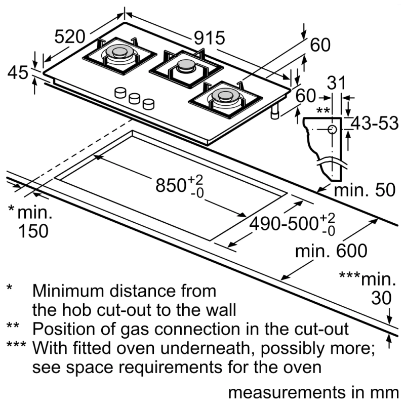 Bosch 90 cm Glass Gas Hob PPW9A6B20I