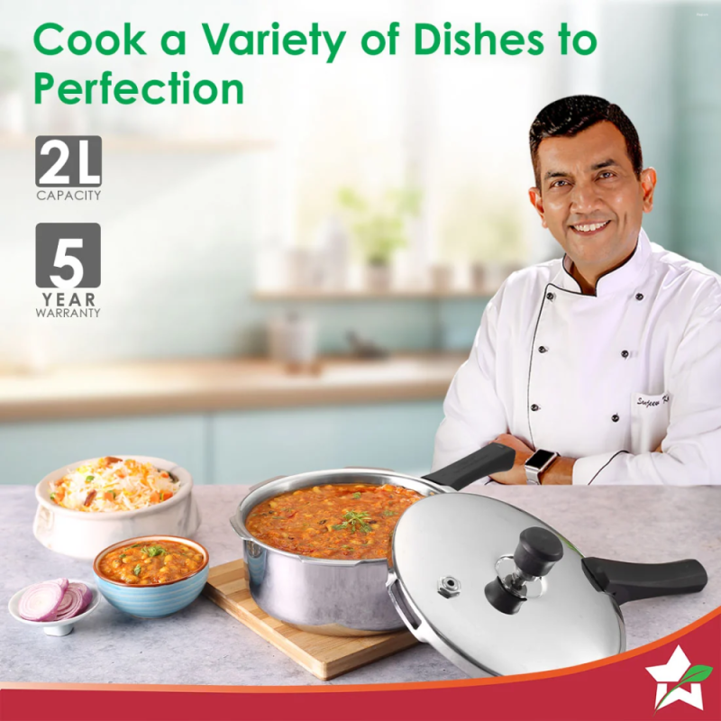 Wonderchef Nigella Tri-Ply 2L Outer Lid Pressure Cooker, 18/10 Stainless Steel, Induction & Gas Compatible, ISI Certified