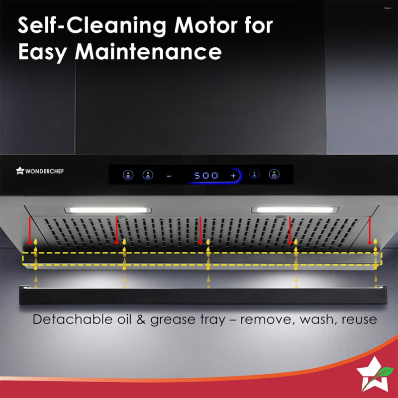Wonderchef Ultra Sleek 60 cm Filterless BLDC Auto-Clean Chimney with 1800 m³/hr Suction, Motion Sensor, Touch Control & 9 Speed Levels
