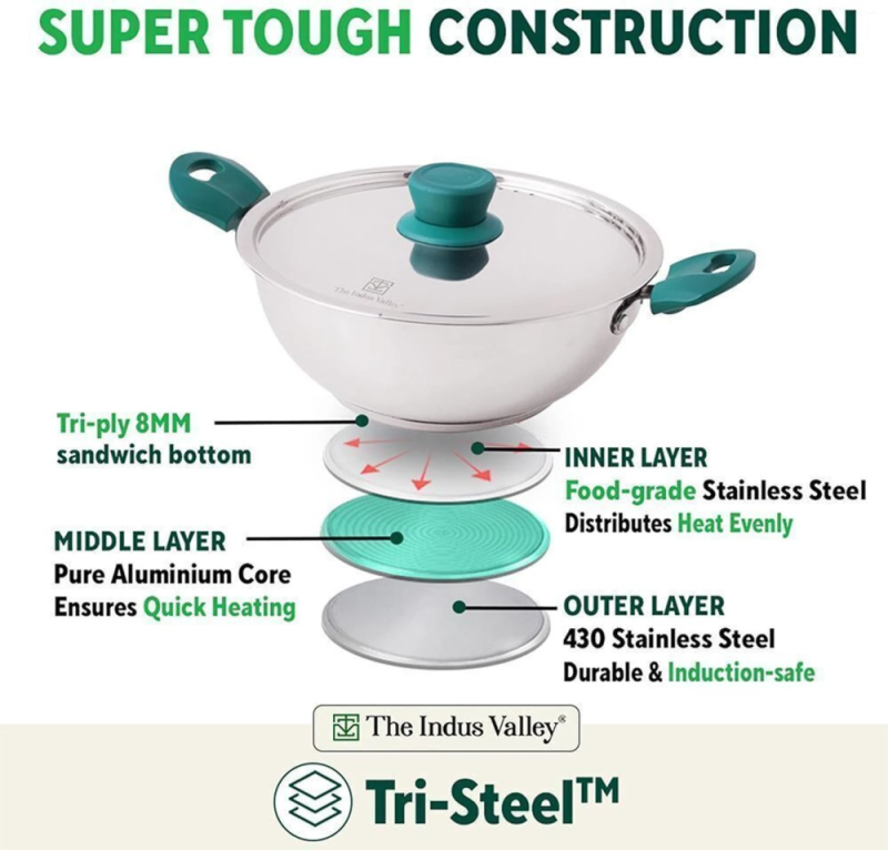 The Indus Valley 20cm Kadai Stainless Steel KC-SS-KA-006