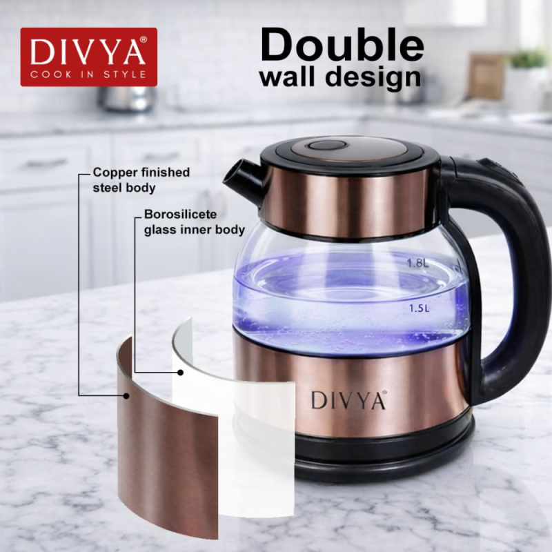 DIVYA Big Boss 1.8L Electric Glass Kettle with 1500W Power – SBS-BB-1800