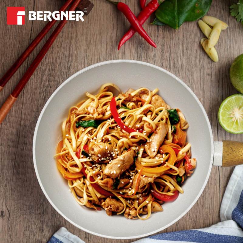 Bergner Naturally Wok Ø28 x 8cm Forged Aluminium, Marble Non-Stick, Induction Ready BGD-30491-CR
