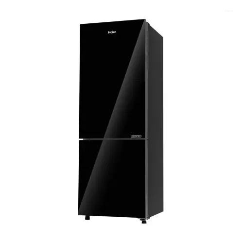Haier 237 L 2 Star Frost Free Bottom Mount Refrigerator with Black Glass Finish, Toughened Glass Shelves & Turbo Icing HRB-2872EKGA-P