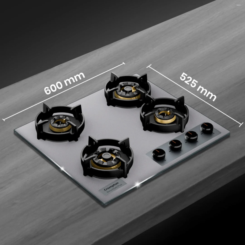 Crompton SensoSafe Plus 60cm 4 Burner Built-in Gas Hob with Full Brass 3D Burners, Auto Ignition & Flame Failure Safety (HOB-SSFB604SP-MBU)