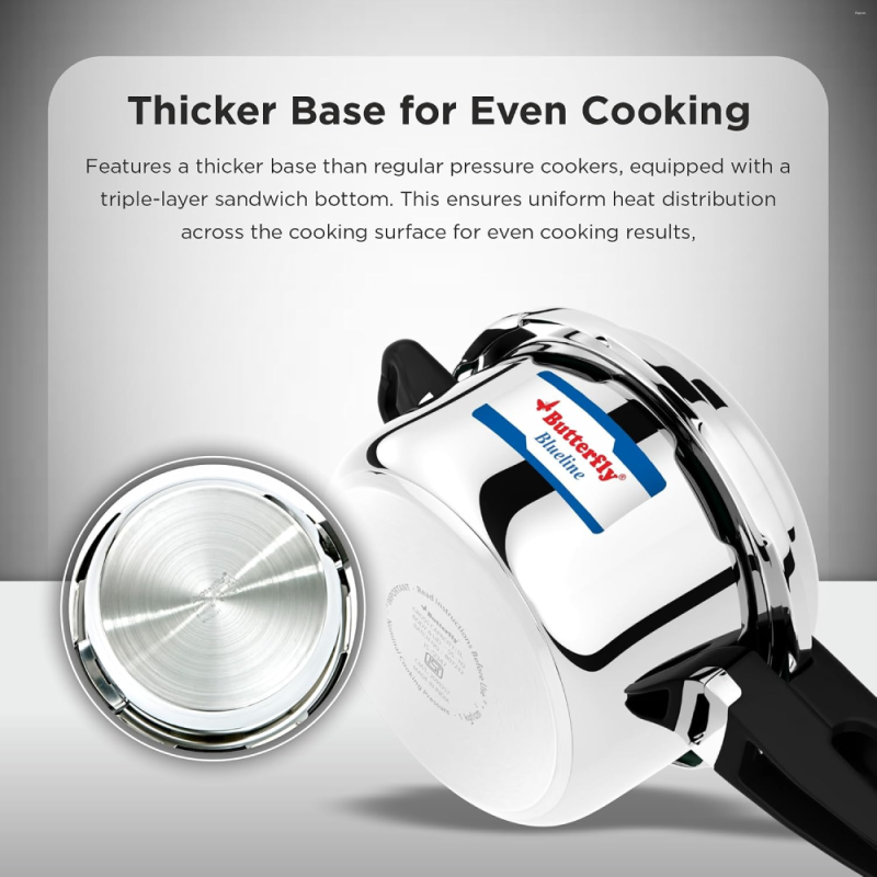 Butterfly Blueline 2L + 3L + 5L Combi Pack Stainless Steel Pressure Cookers with Induction Base & Stay-Cool Handles
