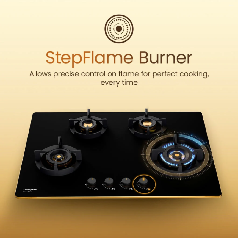 Crompton Viona Plus 82cm 4 Burner Built-in Gas Hob with Auto Ignition & Flame Failure Safety (HOB-VPDC824-MBL)