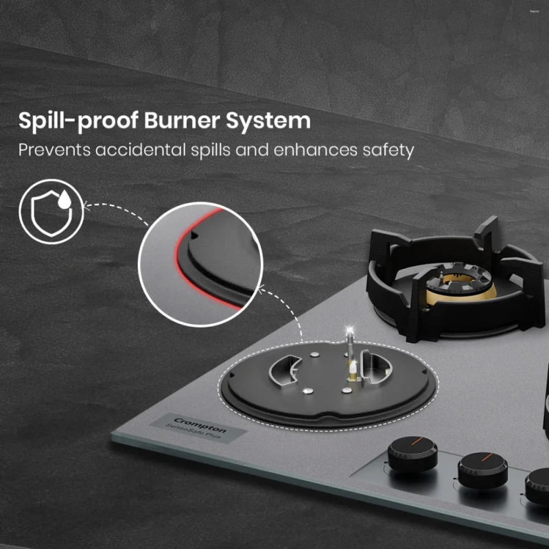 Crompton SensoSafe Plus 60cm 4 Burner Built-in Gas Hob with Full Brass 3D Burners, Auto Ignition & Flame Failure Safety (HOB-SSFB604SP-MBU)