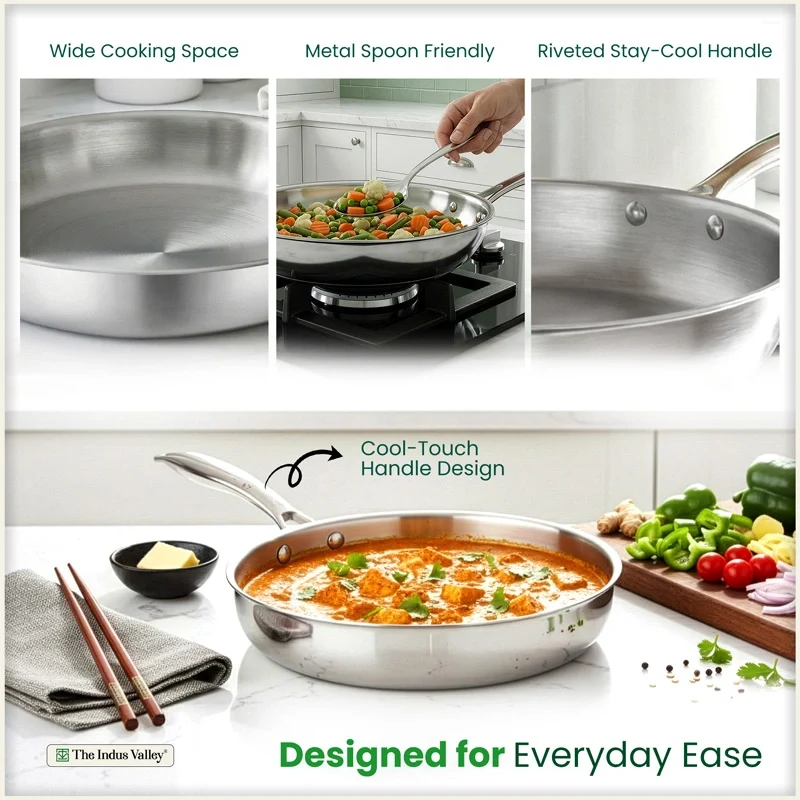 The Indus Valley 22cm Frypan Tri-Ply Stainless Steel KC-TP-FP-001