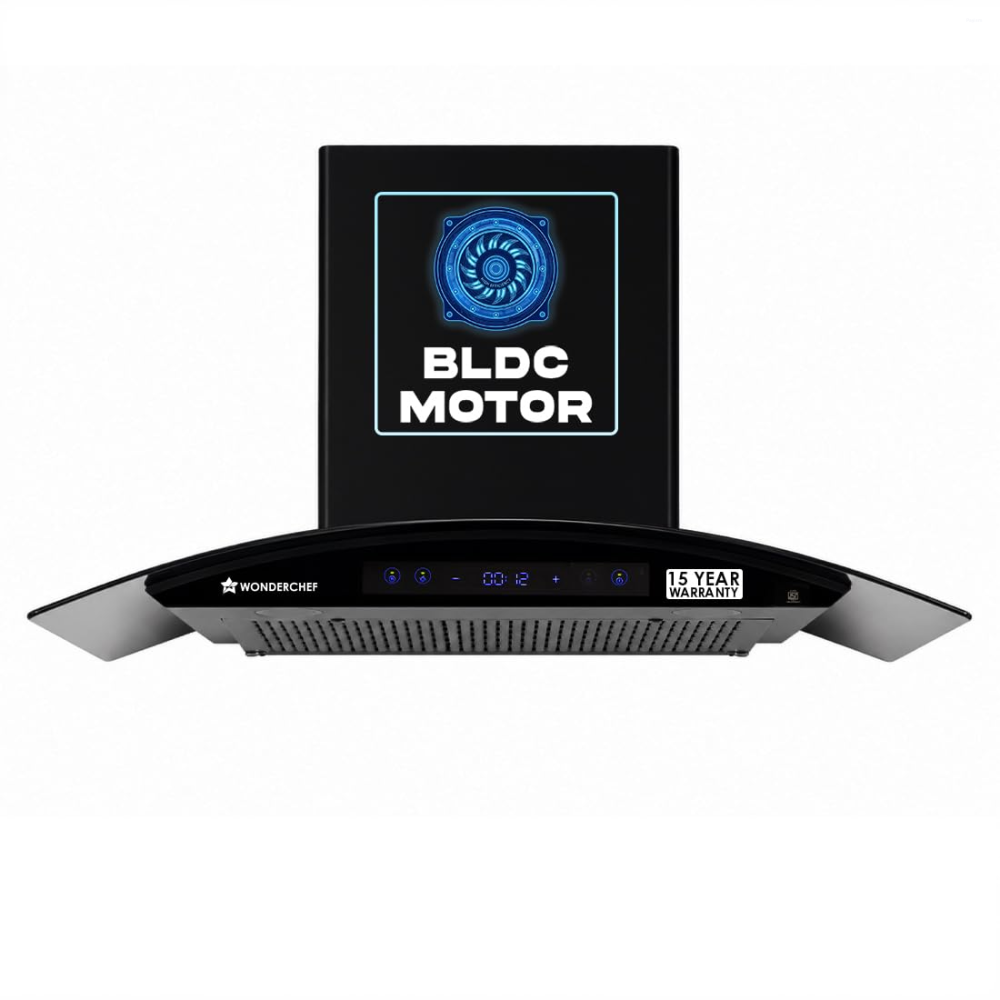 Wonderchef Ultra Curve 90 cm Filterless BLDC Auto-Clean Chimney with 1700 m³/hr Suction, Motion Sensor & Touch Control