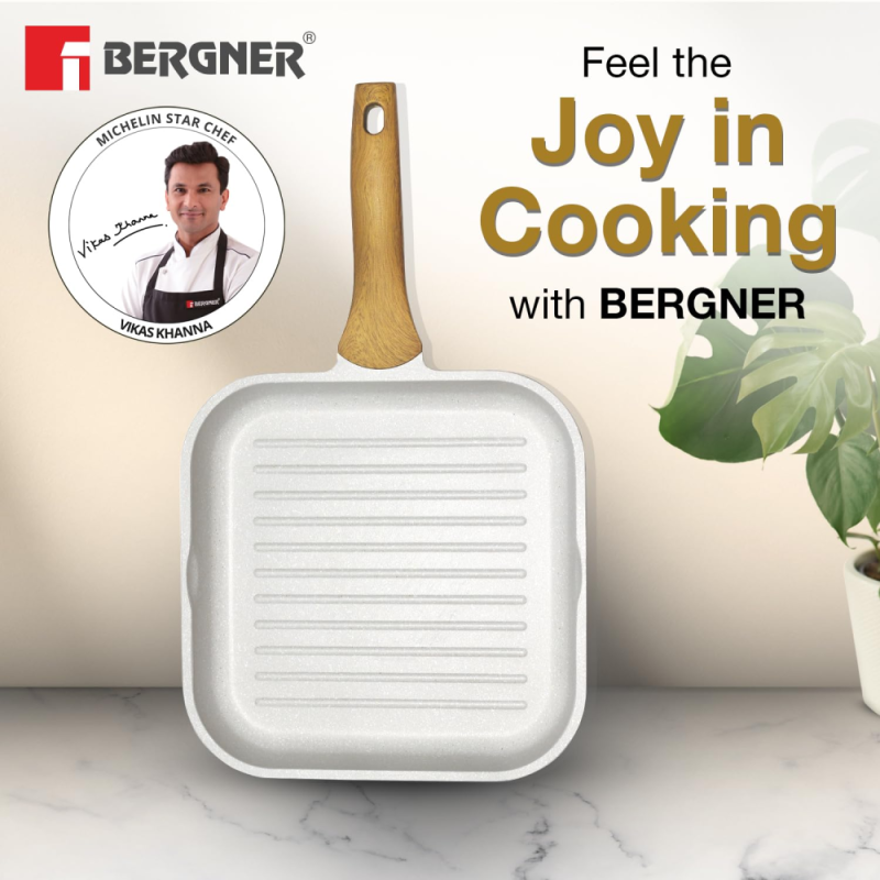 Bergner Naturally Grill Pan Ø26cm Forged Aluminium, Marble Non-Stick, Induction Ready BGD-30494-CR