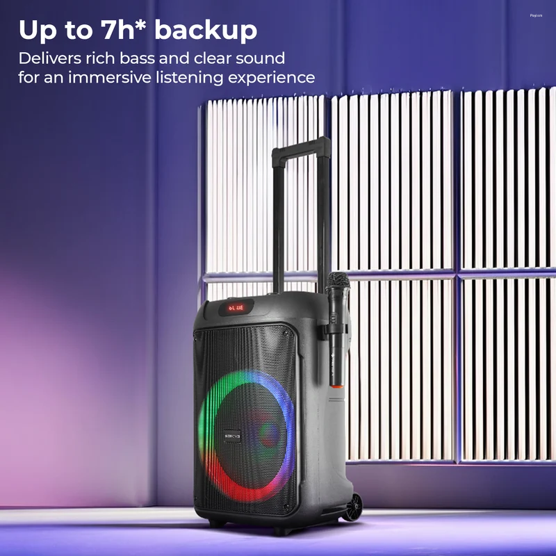 Zebronics ZEB-Thump 111 72W RMS Trolley DJ Speaker with Wireless Mic, Bluetooth 5.3, Karaoke, TWS, USB, mSD, AUX, FM & Rechargeable Battery