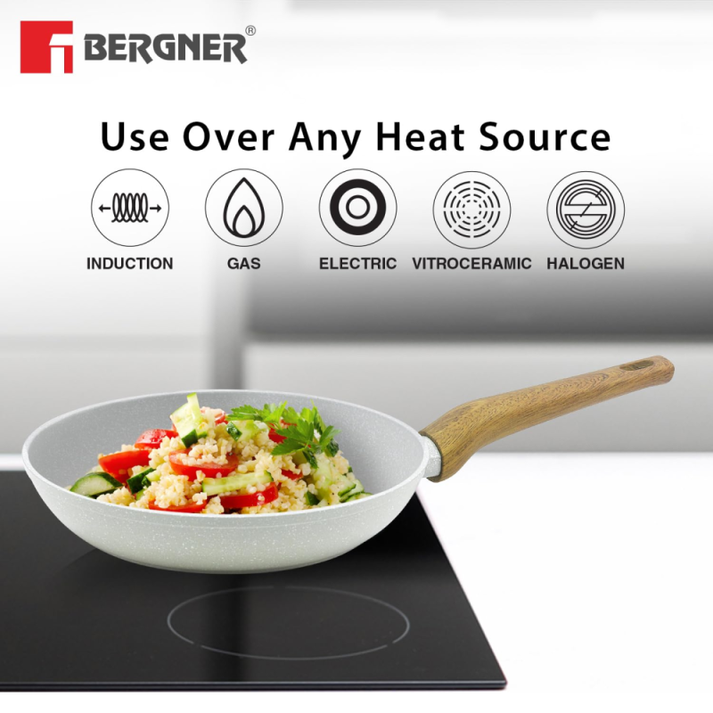 Bergner Naturally Frypan Ø28 x 5.4cm Forged Aluminium, Marble Non-Stick, Induction Ready BGD-30484-CR